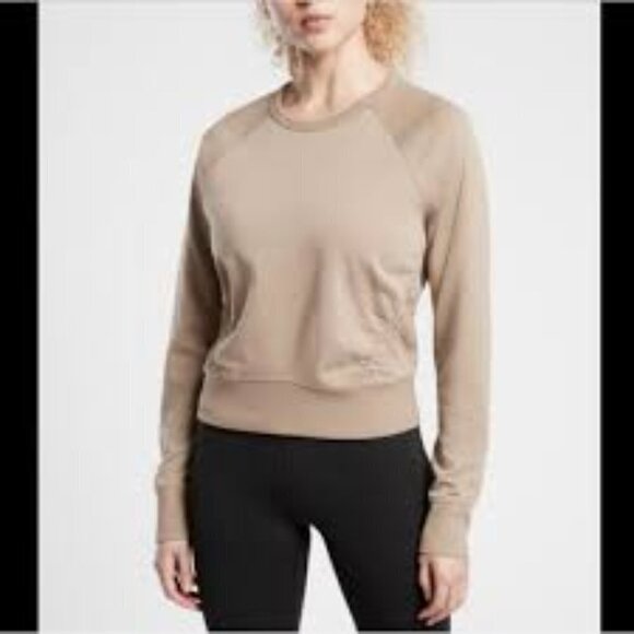 ✅ ATHLETA BROWNSTONE BEIGE LONG SLEEVE SUNDOWN PUCKERED SWEATSHIRT SIZE XS - Picture 1 of 9